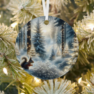 Ornement En Métal Forêt de Noël enchantée et magique des écureuils