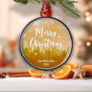 Ornement En Métal Forêt paisible de neige dorée sur mesure Joyeux No