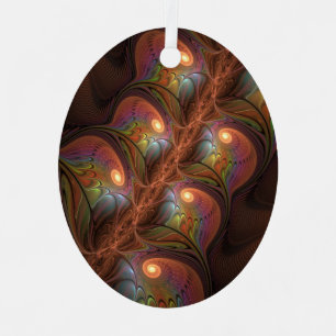 Ornement En Métal Fractale marron trippy abstrait fluorescent coloré