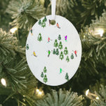 Ornement En Métal Freeride Alpine Skiers Skiing Illustration Xmas<br><div class="desc">Cool winter themed skier pattern design with skiers skiing down alpine ski resort slopes among snow covered fir trees in alps. Freeride skiers are wearing colorful vintage retro ski suits, skiing downhill with skis on a white snowy mountain landscape background. Wonderful winter sport fun gift for a skier in your...</div>