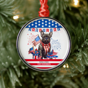 Ornement En Métal French Bulldog Happy 4 juillet Amérique patriotiqu