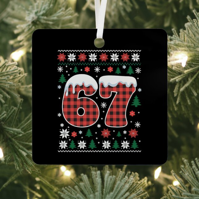Ornement En Métal Funny 67 Six Seven Meme Cringe Christmas Red Plaid (Insitu)