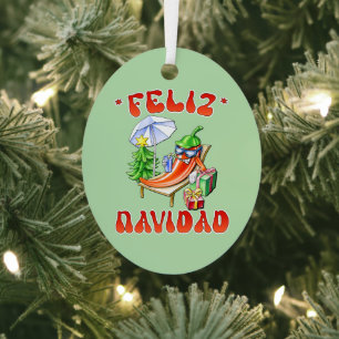 Ornement En Métal Funny Feliz Navidad Cute Christmas Chili