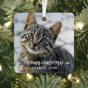 Ornement En Métal Funny MEOWY CHRISTMAS Cat Name 2 Photo