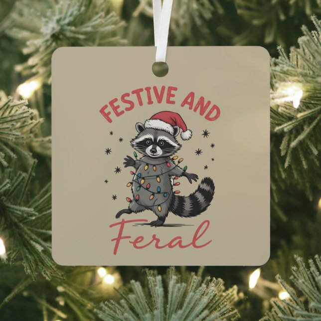 Ornement En Métal Funny Raccoon Christmas Feral Meme Xmas  (Insitu)