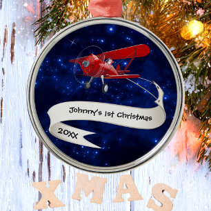Ornement En Métal Garçon Premier Noël Avion Père Noël Aviation