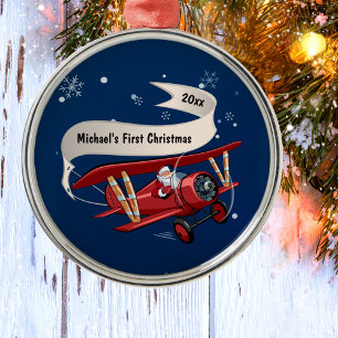 Ornement En Métal Garçon Premier Noël Père Noël Avion Personnalisé