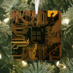Ornement En Métal Geek Sortie carte circuit électronique orange PCB<br><div class="desc">PCB Circuit Board cadeaux pour les geeks ou cadeaux pour les nerds. En voici un pour l'Ordinateur Nerd ou Geek en chacun de nous. Geek Sortez votre Nerd avec cette carte circuit électronique PCB. Il s'agit d'une image de fond d'une carte de circuit imprimé ou d'une carte de circuit électronique....</div>