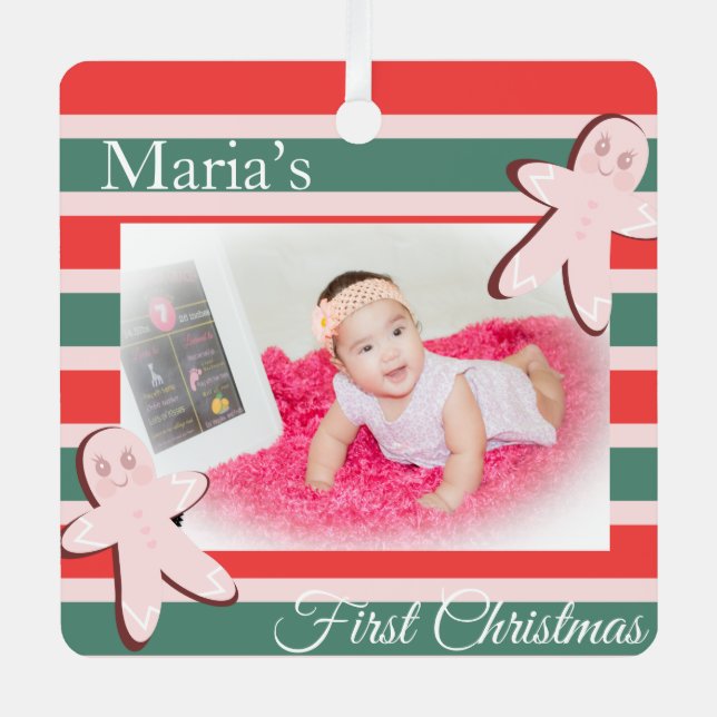 Ornement En Métal Gingerbread First Photo Merry Christmas (Recto)