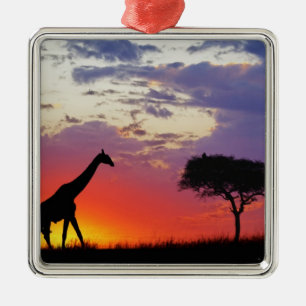 Ornement En Métal Girafe en silhouette au lever du soleil, Giraffa