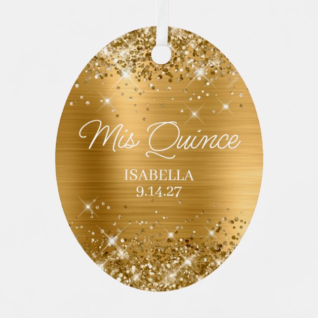 Ornement En Métal Glitt Gold Foil Quinceañera Robe Photo (Recto)