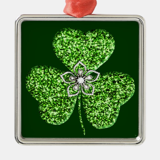 Ornement En Métal Glitter Shamrock And Flower Square Ornament (Devant)