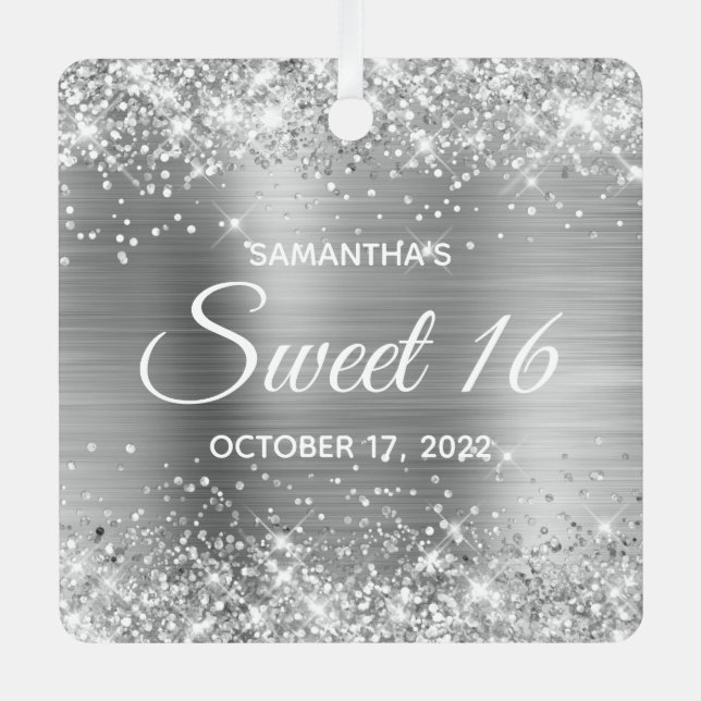 Ornement En Métal Glitterie Argent Ombre Foil Sweet 16 (Recto)
