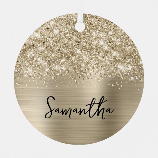 Ornement En Métal Glittery Pale Gold Glam Name (Recto)