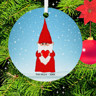 Ornement En Métal Gnome de Noël tenir un coeur