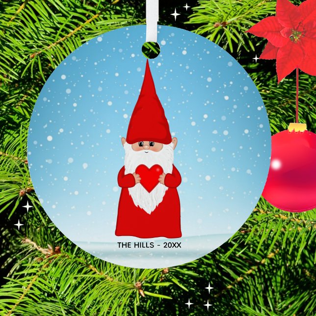 Ornement En Métal Gnome de Noël tenir un coeur (Créateur téléchargé)