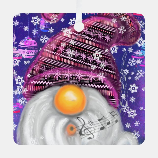 Ornement En Métal Gnome Ornament De Noël En Chant Casquette Violet (Recto)
