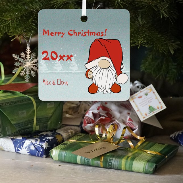 Ornement En Métal Gnome photo de neige de Noël Carré métallique orne (Créateur téléchargé)