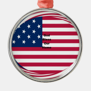 Ornement En Métal God Bless Our Home : USA Flag Swirl Art