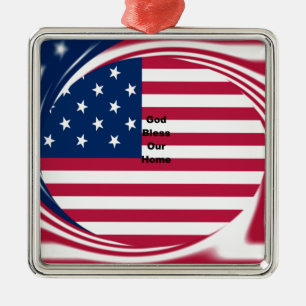 Ornement En Métal God Bless Our Home : USA Flag Swirl Art
