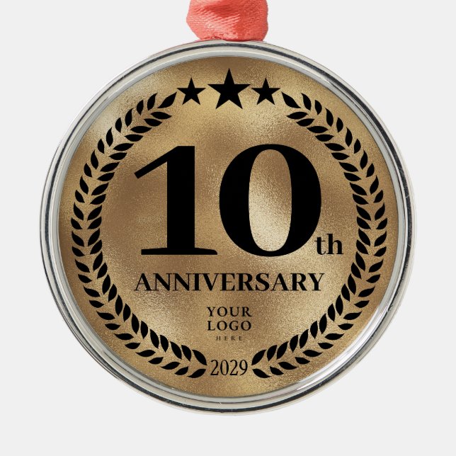 Ornement En Métal Gold 10th Anniversary Business Logo Noël (Devant)