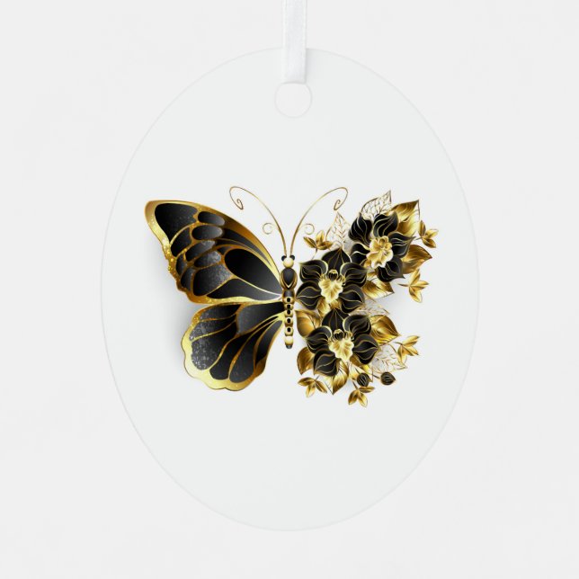 Ornement En Métal Gold flower Butterfly with Black Orchid (Recto)