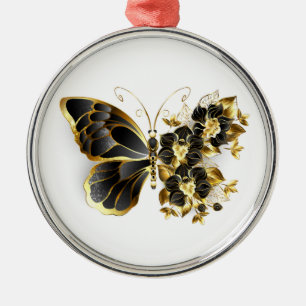 Ornement En Métal Gold flower Butterfly with Black Orchid