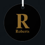 Ornement En Métal Gold Initial/Prénom/Famille Sur Noir<br><div class="desc">Gold Initial/Prénom/Famille Sur Noir</div>