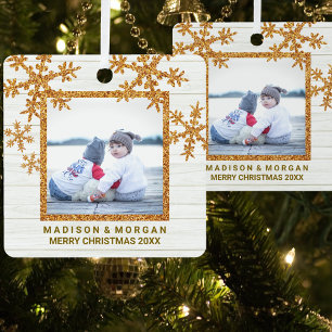 Ornement En Métal Gold Snowflake Stylish Double Sided Photo