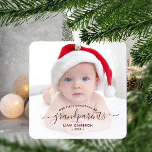 Ornement En Métal Grand-parents First Christmas Photo Red Script