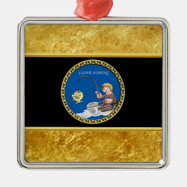 Ornement En Métal Grande pêche basse de pêcheur sur la glace (Devant)