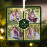 Ornement En Métal Green and Gold 4 Photos Famille Collage photo<br><div class="desc">Upload your favorite photographite make your own unique personalized keepsake photo gift.</div>