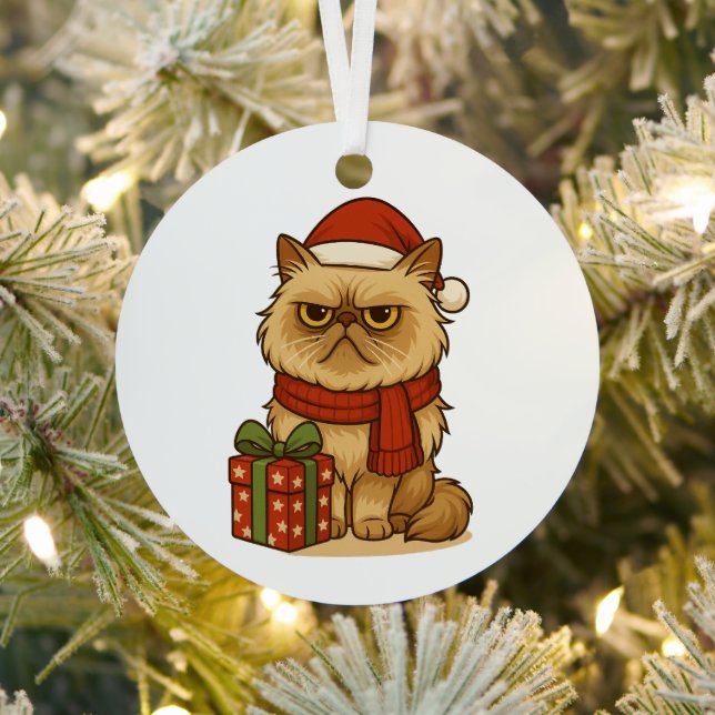 Ornement En Métal Grumpy Christmas Cat Ornament (Insitu)