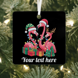 Ornement En Métal Guirlande de Noël personnalisée Flamingo Palm Chri