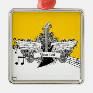 Ornement En Métal Guitare électrique jaune noir avec ailes