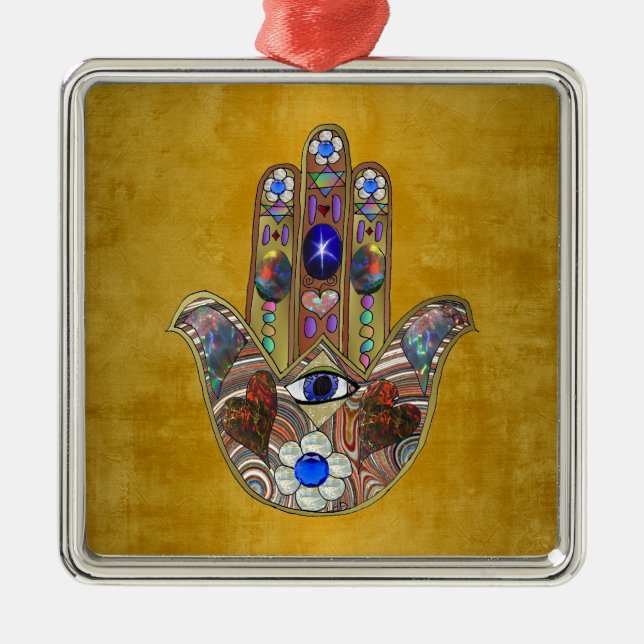 Ornement En Métal Hamsa Coeurs Fleurs Opal Art sur Or (Devant)