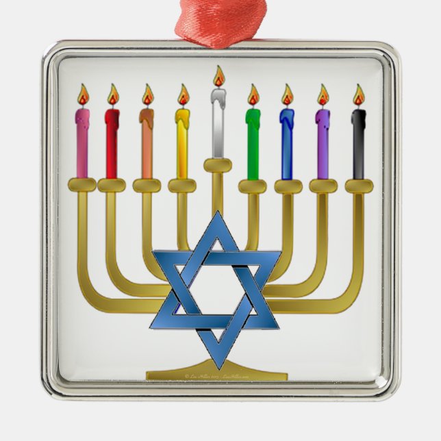 Ornement En Métal Hanoukka Rainbow Candles Gold Menorah (Devant)