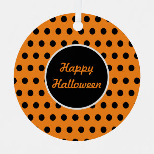 Ornement En Métal Happy Halloween Polka Dot Metal Ornament (Orange)