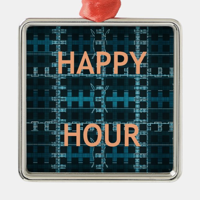 Ornement En Métal Happy Hour Texte bleu Vector Art Imprimer (Devant)