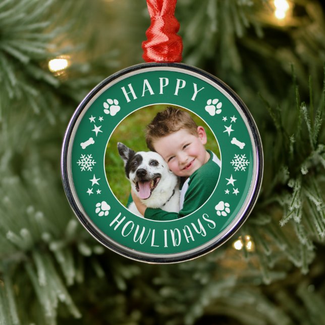 Ornement En Métal Happy Howlidays Green Custom Chig Photo (Arbre)