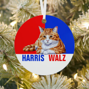 Ornement En Métal Harris Walz 2024 Manifestement Chat Rouge Bleu