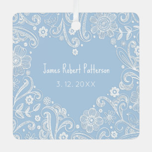 Ornement En Métal Heart Doodle Baby Nom du garçon Anniversaire Bible