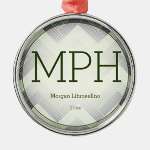 Ornement En Métal Herringbone Vert Nom blanc Nom MPH Graduation