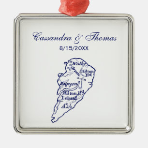 Ornement En Métal Hilton Head Island SC Carte Vintage Marine Blue