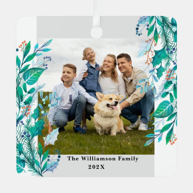 Ornement En Métal Hiver Floral Custom Photo Thème de Noël (Recto)