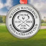 Ornement En Métal Hole in One Classic Personalised Golf<br><div class="desc">Featuring an aged stamp effect classic retro design. Personalize the name,  location hole number and date to create a great golf keepsake to celebrate that fantastic hole in one. Designed by Thisisnotme©</div>