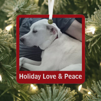 Ornement En Métal Holiday Love and Peace Cute Dog Photo with Dad
