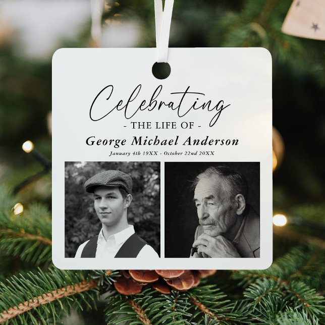 Ornement En Métal Hommage élégant à 2 photos 'Célébrer la vie' (Créateur téléchargé)