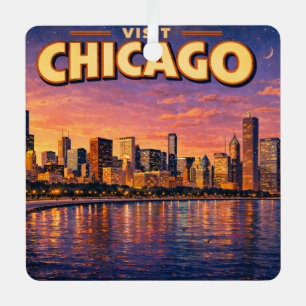 Ornement En Métal horizon de Chicago et lac Michigan au crépuscule