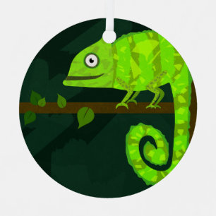 Ornement En Métal Illustration de caméléon vert mignon Reptile tropi